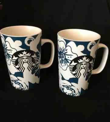 Starbucks Limited Edition 2015 Blue Floral Aloha Style Coffee Mugs Set Of 2-16oz - Sold on eBay Jun, 22nd 2019 for $42.00