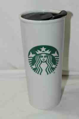 STARBUCKS COFFEE WHITE GREEN MERMAID 16 OZ CERAMIC TRAVEL MUG TUMBLER  - Sold on eBay Jun, 22nd 2019 for $19.99