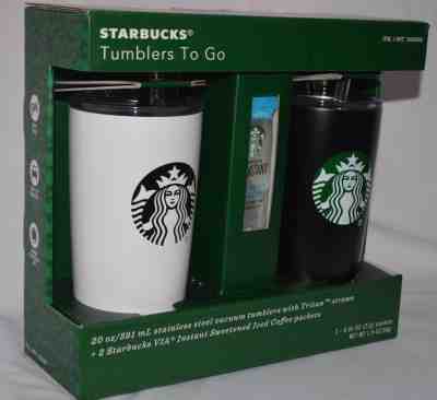 Starbucks Tumblers To Go 20 oz stainless steel Cups with straws + 2 Coffee pack  - Sold on eBay Jun, 22nd 2019 for $27.99