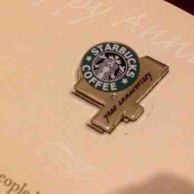 Rare Collectible Starbucks "4 Year Anniversary" Awarded HatPin TieTac STICKERS - Sold on eBay Jun, 21st 2019 for $24.49