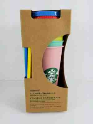Starbucks Color Changing Reusable Cold Cups Pack of 5 w/ Lids & Straws 24oz - Sold on eBay Jun, 21st 2019 for $89.98