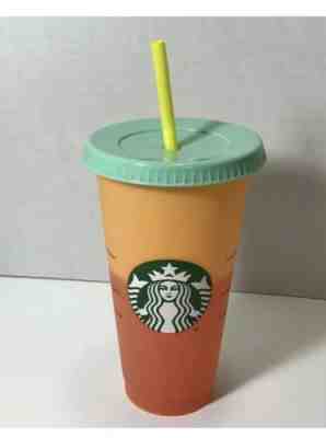 Starbucks Reusable COLOR CHANGING 1 Cold Cup 24oz-  Apricot Tangerine Single - Sold on eBay Jun, 21st 2019 for $19.99