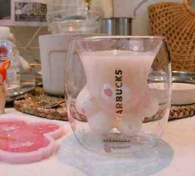 Sakura Cat Paw Glass Cup Coffee Milk Mug Pink Cat's Paw For Starbucks - Sold on eBay Jun, 21st 2019 for $15.50