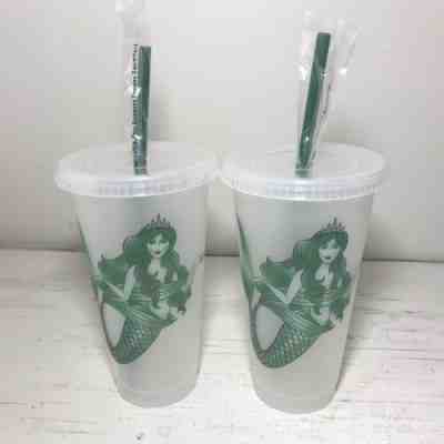 Starbucks 2019 LOT Of 2 Mermaid Siren Frosted Reusable Cold Cup Tumbler - Sold on eBay Jun, 21st 2019 for $18.74