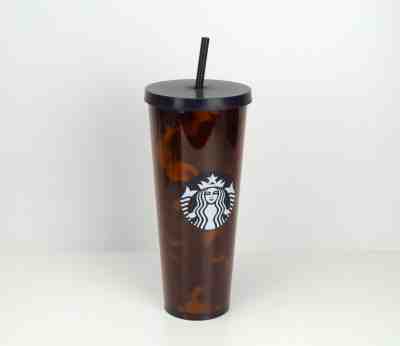 Starbucks Tortoise Shell Acrylic Cold Cup Tumbler Venti 24 oz 2019 Black Straw - Sold on eBay Jun, 21st 2019 for $42.99