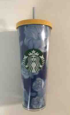 NEW 2019 STARBUCKS COLD CUP FLORAL BLUE WHITE YELLOW TUMBLER 24 fl - Sold on eBay Jun, 20th 2019 for $24.95