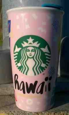 2016 Starbucks Pink Floral Hawaii 12 oz. Traveler Ceramic Double Wall Tumbler - Sold on eBay Jun, 20th 2019 for $20.00