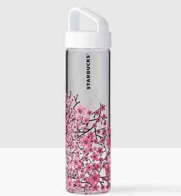NEW Starbucks 2017 CHERRY BLOSSOMS Sakura  Glass Water Bottle - 18.5 fl oz - Sold on eBay Jun, 20th 2019 for $26.99