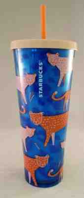 Starbucks 2018 Cheetah Venti Tumbler Summer Cold Cup Coral Blue Pink - Sold on eBay Jun, 27th 2019 for $23.99