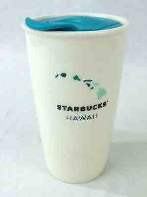 NEW Starbucks Coffee 2014 Hawaii White Ceramic Tumbler Traveler 12 oz. Teal Lid - Sold on eBay Jun, 27th 2019 for $39.95