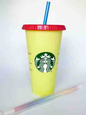STARBUCKS COLOR CHANGING Cold Cup Single 24 oz Citron to Emerald + Rainbow Straw - Sold on eBay Jun, 26th 2019 for $24.95