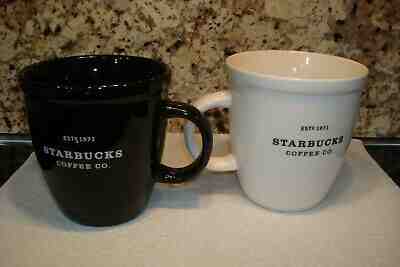 2 Starbucks Coffee Mugs Black/White & White/Black 18 oz Abbey lot  ESTd 1971 - Sold on eBay Jun, 26th 2019 for $19.16