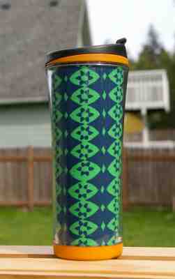 Starbucks Coffee Company 2008 Green & Blue Fabric 12oz Travel Tumbler Mug Orange - Sold on eBay Jun, 26th 2019 for $26.00