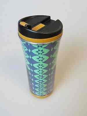 STARBUCKS Blue Green Tribal Fabric Travel Tumbler Coffee Mug 12 OZ 2008  - Sold on eBay Jun, 26th 2019 for $15.29
