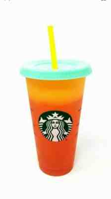 New Starbucks Color Changing Reusable Cold Cup Tumbler 24oz Venti Apricot - Sold on eBay Jun, 26th 2019 for $21.99