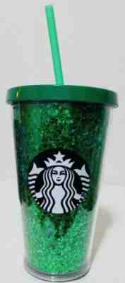 Starbucks Green Cold Cup Glitter Holiday Irish Sparkle Tumbler 16 Oz QLT1 D18 - Sold on eBay Jun, 26th 2019 for $19.93