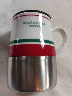 Starbucks Travel Mug Stainless Steel Ceramic Red White Green 2008 LID INCLUDED - Sold on eBay Jun, 26th 2019 for $19.95