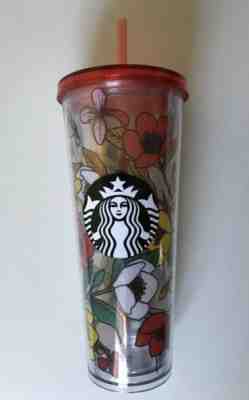 STARBUCKS 2019 COLD CUP ROSE FLORAL GREEN RED YELLOW PINK TUMBLER 24 fl oz - Sold on eBay Jun, 26th 2019 for $23.95