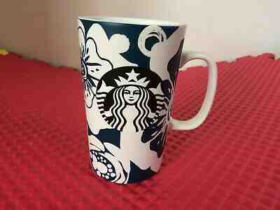 Starbucks Coffee 2015 Ceramic 16 Oz Blue Pop Art Flowers Black Mermaid Free Ship - Sold on eBay Jun, 26th 2019 for $27.99