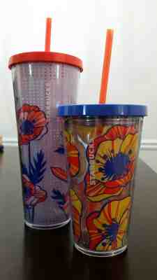 Starbucks Set of 2 Double Walled Poppy Blossom Tumblers (24 & 16 oz) - Sold on eBay Jun, 25th 2019 for $36.00
