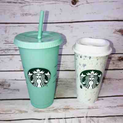 2 Starbucks Cups-1 Reusable COLOR CHANGING Cold Cup 24oz- 1 Marble HOT CUP 16 oz - Sold on eBay Jun, 25th 2019 for $32.99