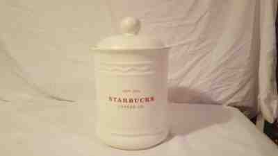 Large Starbucks Coffee Canister Container Cookie Jar Estd 1971 White And Red  - Sold on eBay Jun, 25th 2019 for $24.99