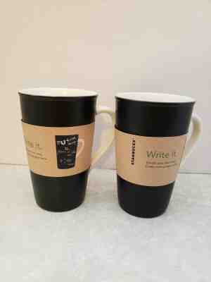 NEW 2010 Pair Starbucks Coffee 16 oz Black WRITE IT Mugs with Glazing Pen  - Sold on eBay Jun, 25th 2019 for $20.00