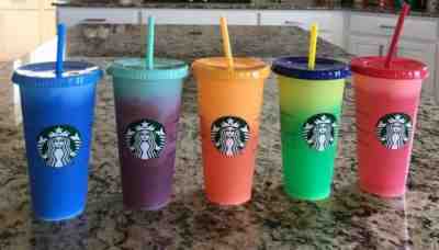 STARBUCKS Color-Changing ReUsable Cold Cups 5 Cups (24 fl oz each) In A Pack - Sold on eBay Jun, 25th 2019 for $87.00