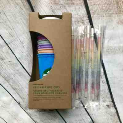 NWT Starbucks Marbled Reusable Hot Cups Plus Set of 6 Rainbow Straws Summer 2019 - Sold on eBay Jun, 25th 2019 for $34.99