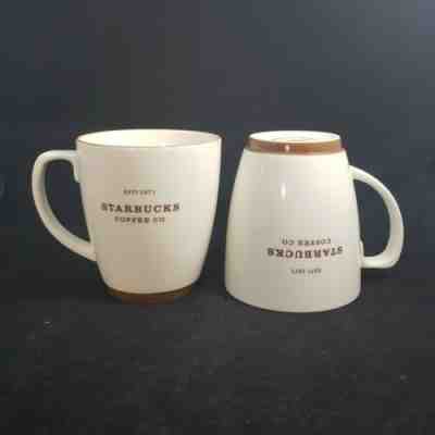 2 Starbucks Coffee 2006 White Abbey Large Tea Mug Cup Brown Trim Lettering 18 oz - Sold on eBay Jun, 25th 2019 for $47.95