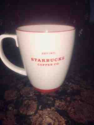 Starbucks 2007 Est 1971 Abbey Logo Coffee Cup Large Mug White & Red 18 oz - Sold on eBay Jun, 23rd 2019 for $15.00