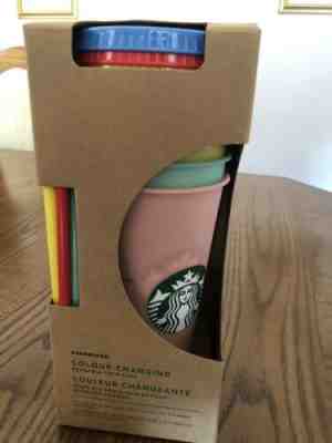 Starbucks Color Changing Reusable Cold Cup Collection - 5 Lids 5 Straws 24oz - Sold on eBay Jun, 28th 2019 for $65.00