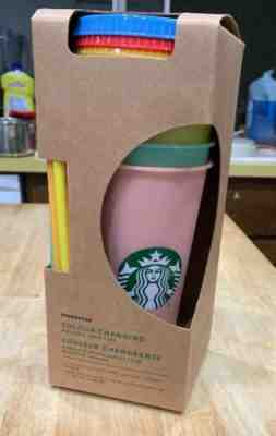 Starbucks Color Changing Reusable Cold Cups Pack of 5 w/ Lids & Straws 24oz - Sold on eBay Jun, 28th 2019 for $75.99