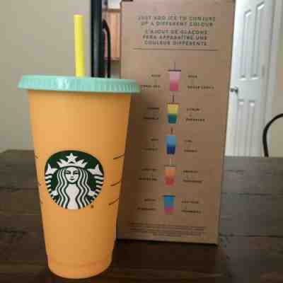 NEW RARE Starbucks Color Changing Reusable Cold Cup - Apricot to Tangerine - Sold on eBay Jun, 28th 2019 for $16.50