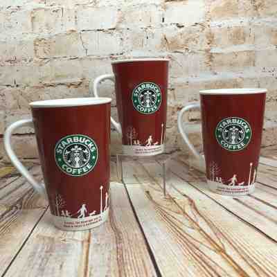 Starbucks HOLIDAY 2006 Red White Tall 16 oz Coffee Tea Mugs Cups Lot Set of 3  - Sold on eBay Jun, 28th 2019 for $39.99