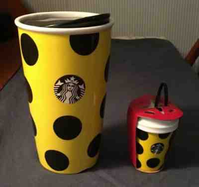 2015 Starbucks NIB YELLOW BLACK POLKA DOT COFFEE MUG TUMBLER w Matching Ornament - Sold on eBay Jun, 28th 2019 for $15.00