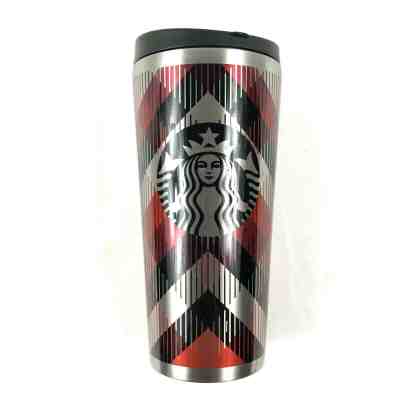 Starbucks 2014 Travel Mug Metal Plastic Lid Flip Stainless Steel Red Black 16oz - Sold on eBay Jun, 28th 2019 for $21.05