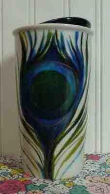 NEW 2015 STARBUCKS CERAMIC TO GO CUP PEACOCK FEATHER TRAVEL TUMBLER MINT! NWT - Sold on eBay Jun, 27th 2019 for $29.99