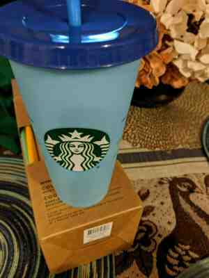 Starbucks New Reusable Color Changing Cold Cup 24 Oz. Summer 2019 Blue - Sold on eBay Jun, 27th 2019 for $15.75