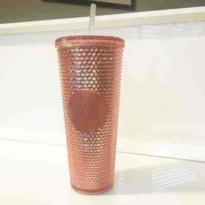 Starbucks Acrylic Iridescent Rose Gold Pink Studded Rainbow Cold Cup Tumbler - Sold on eBay Jun, 27th 2019 for $21.50
