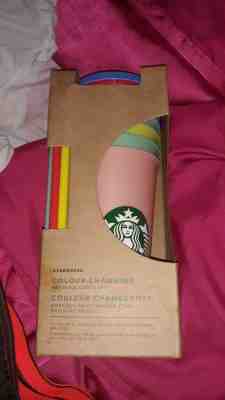 Starbucks  color changing cups, 5 cups, 24 FL OZ each with 5 lids and 5 straws - Sold on eBay Jun, 27th 2019 for $58.00