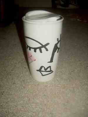 STARBUCKS White FACES Ceramic Travel Drink Coffee Tumbler Mug EUC FREE SHIP  - Sold on eBay Jul, 4th 2019 for $31.96