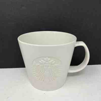 STARBUCKS 12oz COFFEE MUG Solid White Etched Embossed MERMAID SIREN Logo 2015  - Sold on eBay Jul, 4th 2019 for $23.99