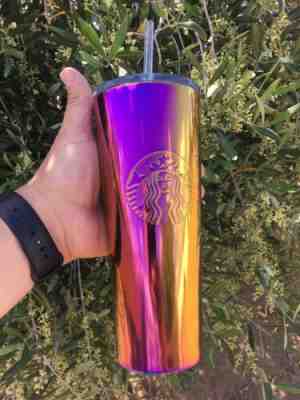 New Starbucks 2019 Summer Rainbow Iridescent Metallic Stainless Tumbler Cup 24oz - Sold on eBay Jul, 4th 2019 for $39.99