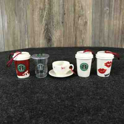 Lot of 5 STARBUCKS Christmas Tree Ornaments Ceramic*Plastic Mini Coffee Tumblers - Sold on eBay Jul, 3rd 2019 for $24.99