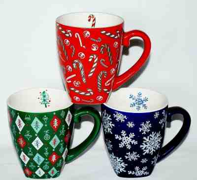 Starbucks 3 Christmas 20 ounce Mugs * Candy Canes * Christmas Trees & Snowflakes