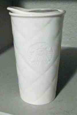2012 Starbucks White Quilted Siren Logo Ceramic 10 Oz CoffeeTea Travel Mug & Lid - Sold on eBay Jul, 3rd 2019 for $18.99
