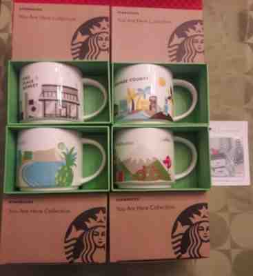 NIB  Lot of 4 STARBUCKS PIKE PLACE OC PORTLAND WAIKIKI  YAH  Mugs 14 Oz + Bonus - Sold on eBay Jul, 3rd 2019 for $85.00
