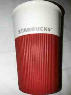 Starbucks 2011 Bone China Travel Cup 8oz With Red Silicone Sleeve NO LID - Sold on eBay Jul, 3rd 2019 for $22.77