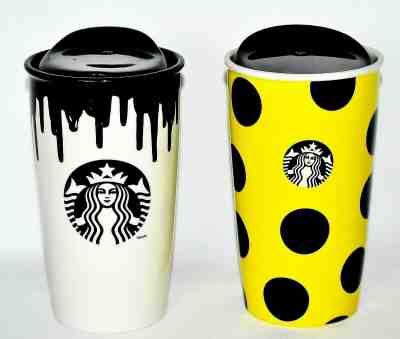 Starbucks 2014 Band Of Outsiders & 2015 Yellow w/Black Polka Dot Travel Tumblers - Sold on eBay Jul, 3rd 2019 for $39.99